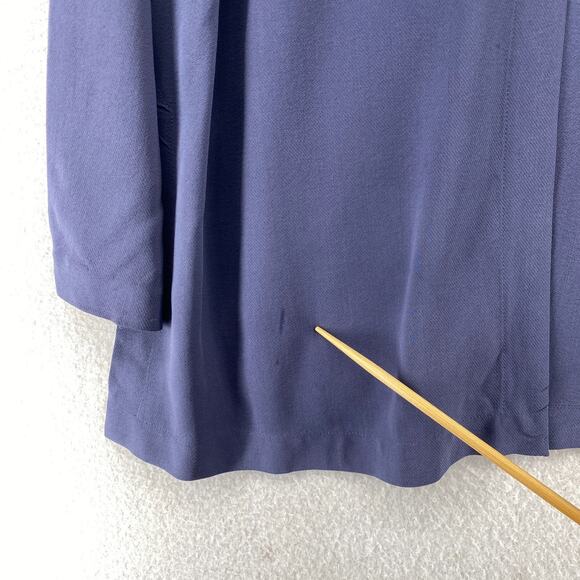 EILEEN FISHER Top S 90s Silk Twill Blouse One Button Long Sleeve Blue Vintage - Picture 11 of 14